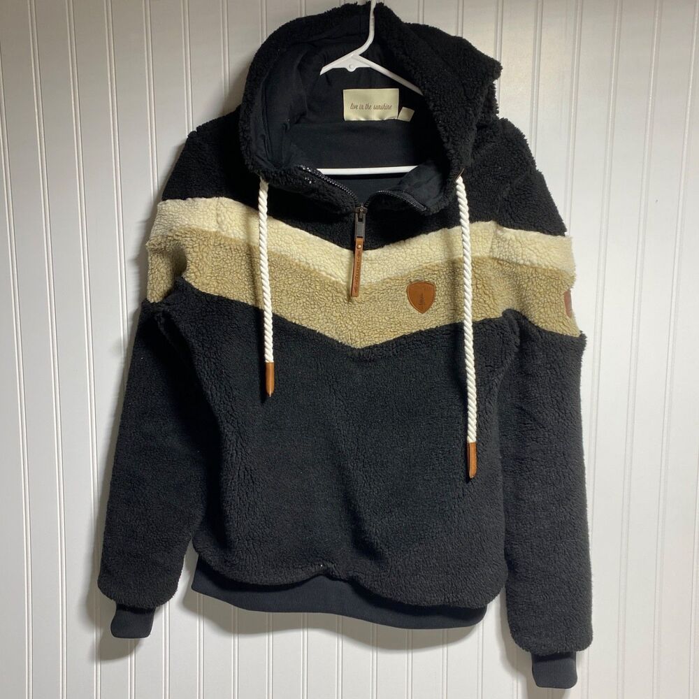 Wanakome Alicia Sherpa Hoodie Pullover‎ Black And White Women's Size Small